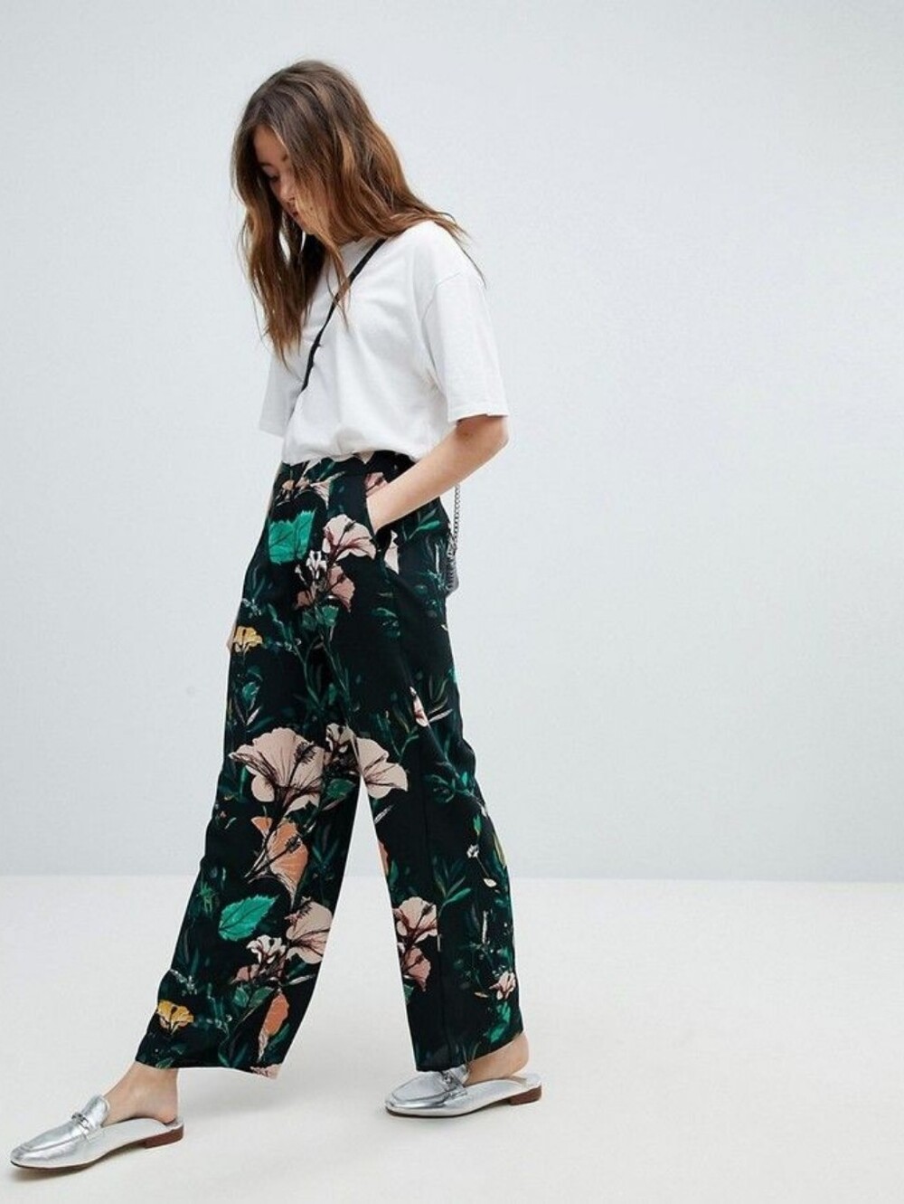 Only Green Wide-Leg Floral Print Pants